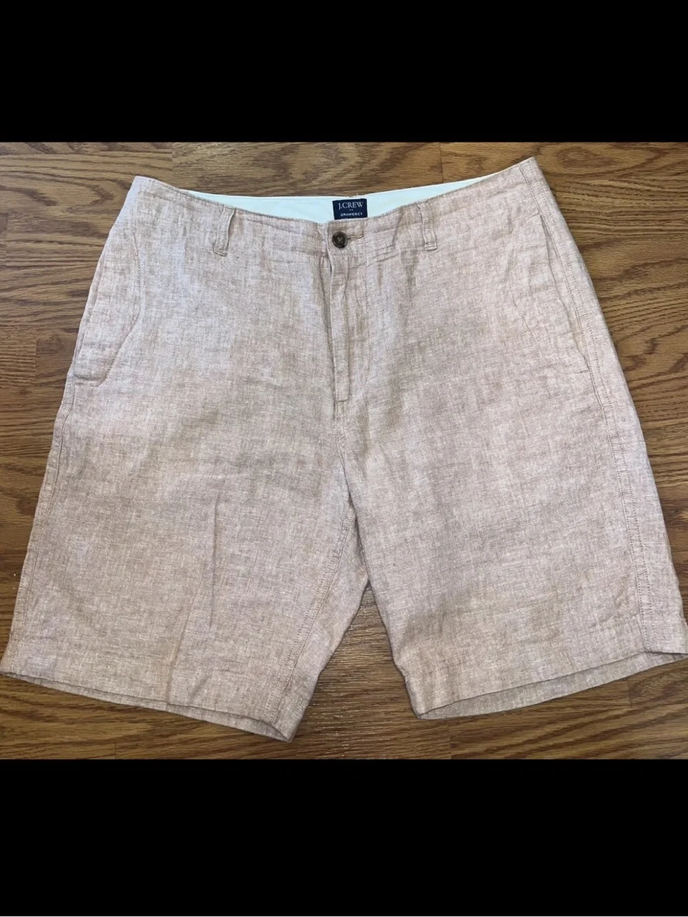 J.Crew Gramercy Linen Cotton Shorts Men's 34 Brown/Red Flat Front Linen/Cotton